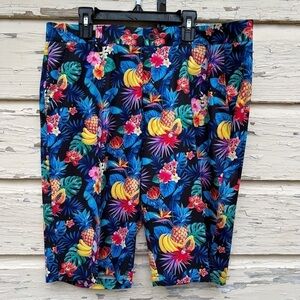 HRESKI Tropical Vacation Jungle Fruit Novelty Print Golf Shorts 34